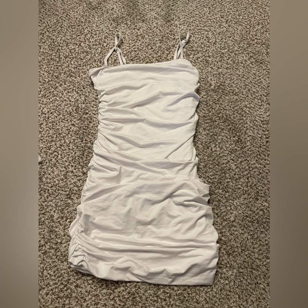White cinched mini dress
